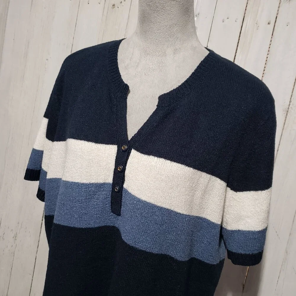 White Stag XL Sweater Blue Striped SS Retro 90s‎ Y2K Grunge Minimalist Grandma